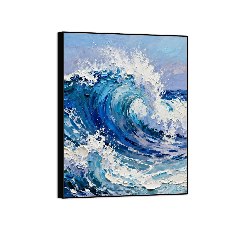 OZPWBVY Landscape Canvas Prints Sea Waves. Home Decor 80x105cm Black Frame