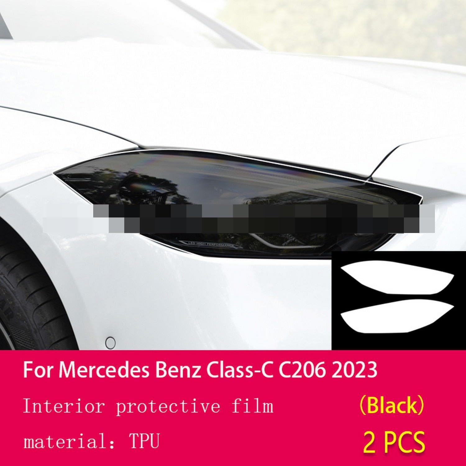 JCAKES Car Exterior Headlight Anti-Scratch TPU PPF Protective Film refit Anti-Scratch Repair Film，for Mercedes Benz Class-C C206 2023, transparent