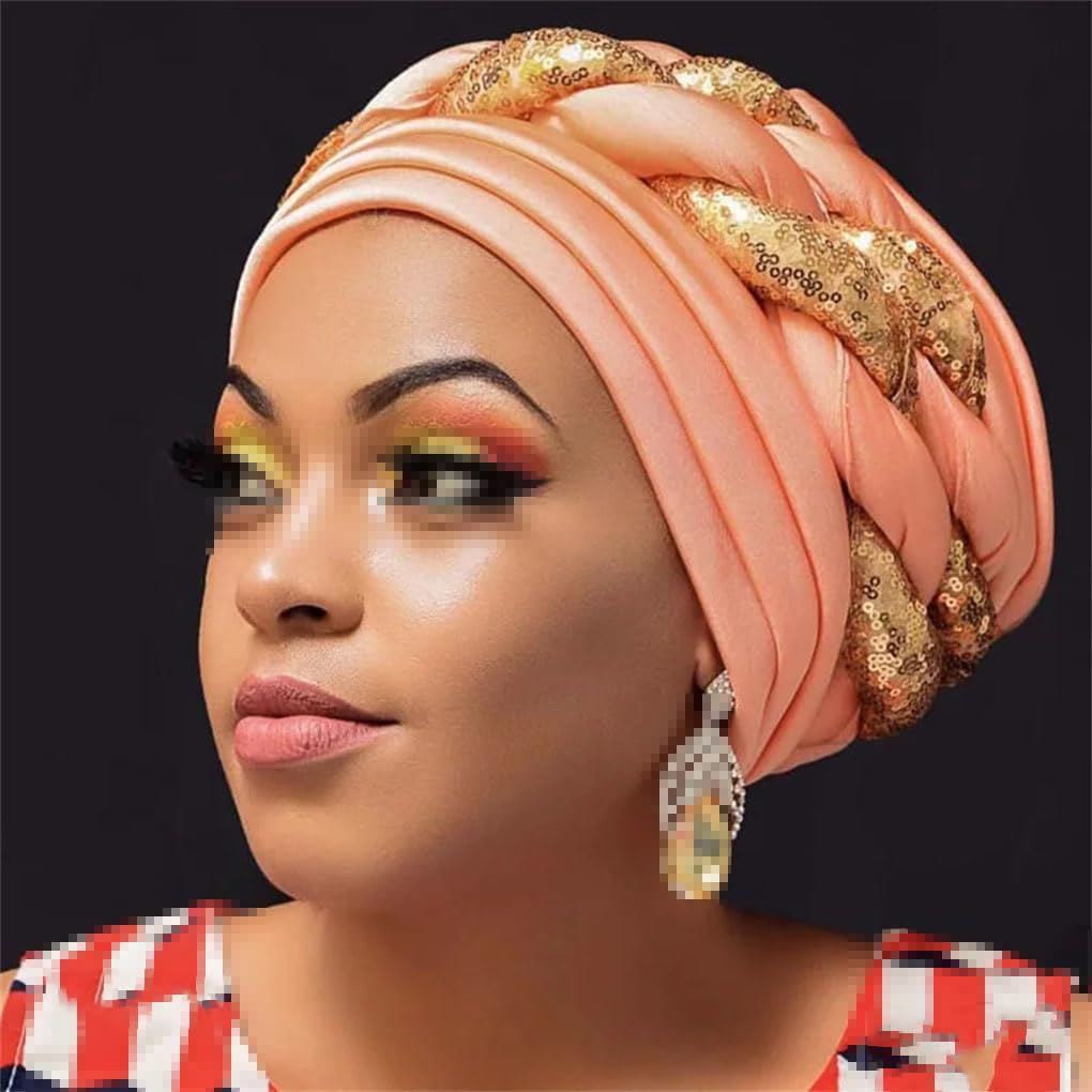 African Auto Geles Headtie bereits hergestellte Headties Shinning Pailletten Turban Cap für Frauen weibliche Kopfwickel