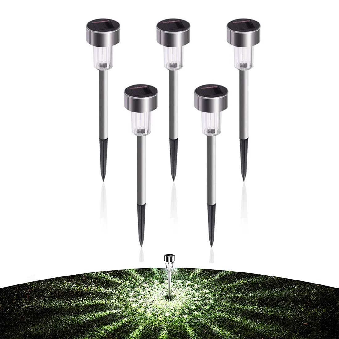 5Pack Solar Lights Outdoor Decorative, 8H Waterproof Auto Solar Garden Lights, Anti-Deform Stainless Steel Pathway Light Solar Powered, Super Bright LED Landscape Lighting for Yard, Walkway