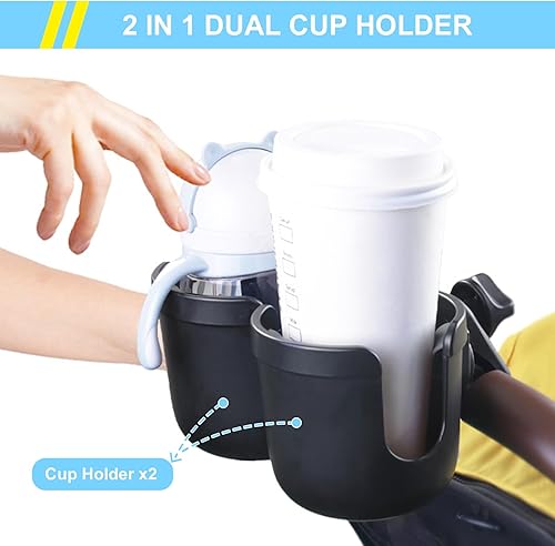 Miniatura 2 de JINKEY Soporte universal de doble taza de rotación de 360 para cochecito de bebé, ajustable 2 en 1 doble soporte para cochecito para bicicleta,