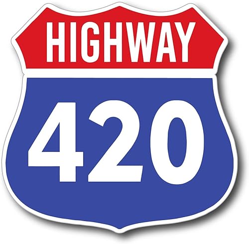 Calcomanía de hierbas, cannabis y marihuana con leyenda "Highway 420 ". 4 pulgadas x 5 pulgadas.