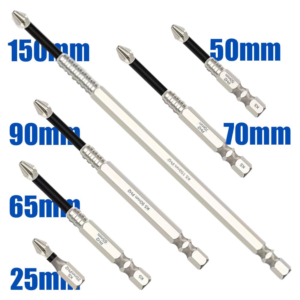6PCS High-Magnetic Screwdriver Drill Bit Set,25+50+65+70+90+150mm,Magnetic Masonry Drill Bit Set,Carbon Steel Cross Tips,Corrosion-Resistance,Electric Precision Screwdriver for Home DIY