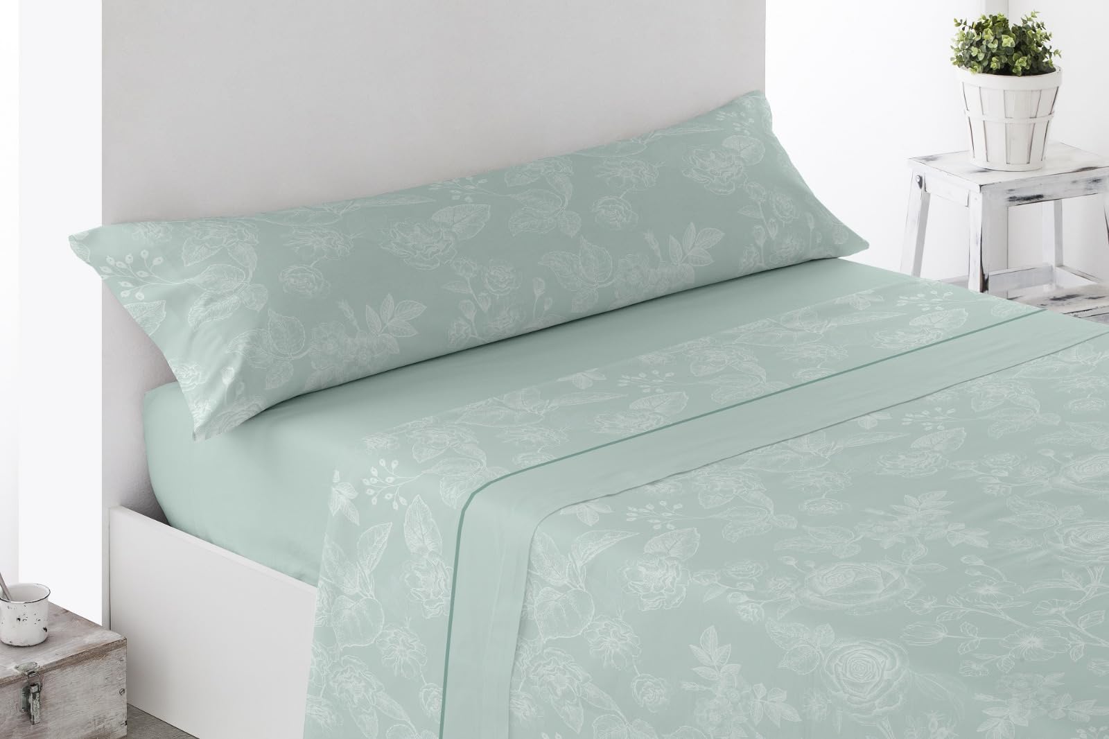Fontar - Juego Sábanas Estampada Verano 3 Piezas Microfibra (Bena Turquesa, 150_x_200_cm)