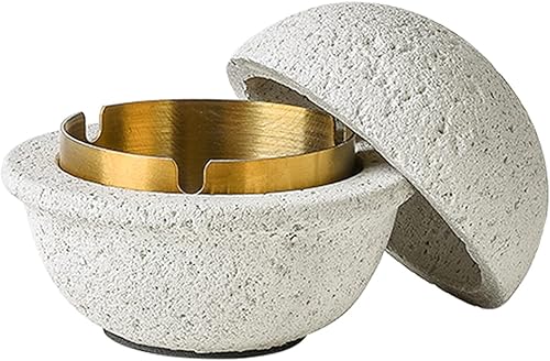 Miniatura 1 de Mini basurero de escritorio con tapa, hormigón + acero inoxidable, fácil de limpiar, para exteriores en el balcón, a prueba de olores, cerrado,