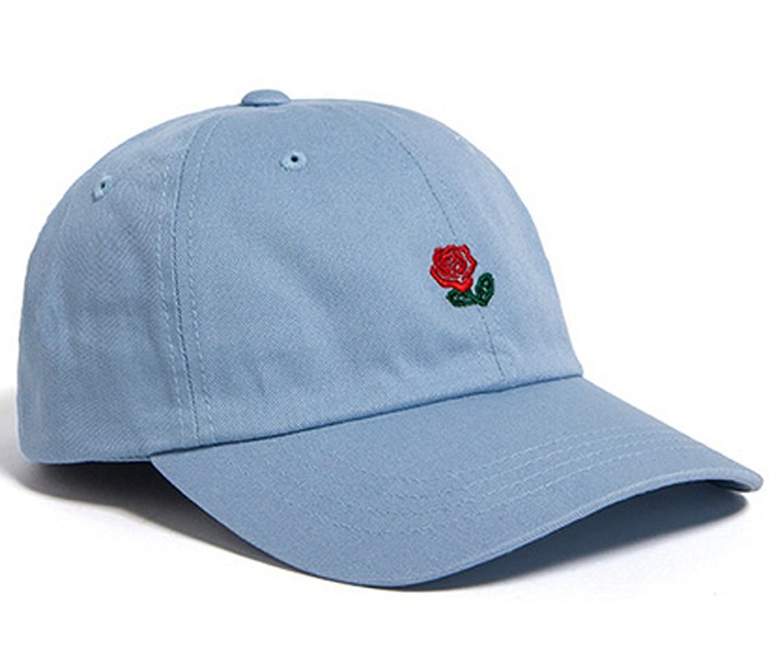 Thenice Women's Light Blue Rose Embroidered Adjustable Strapback Hat Baseball Cap (Light Blue)