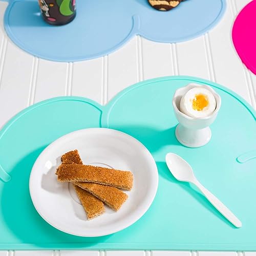 Miniatura 3 de Restaurantware Mantel individual de silicona con forma de nube para alimentos, color verde azulado, antideslizante, fácil de limpiar, protección de