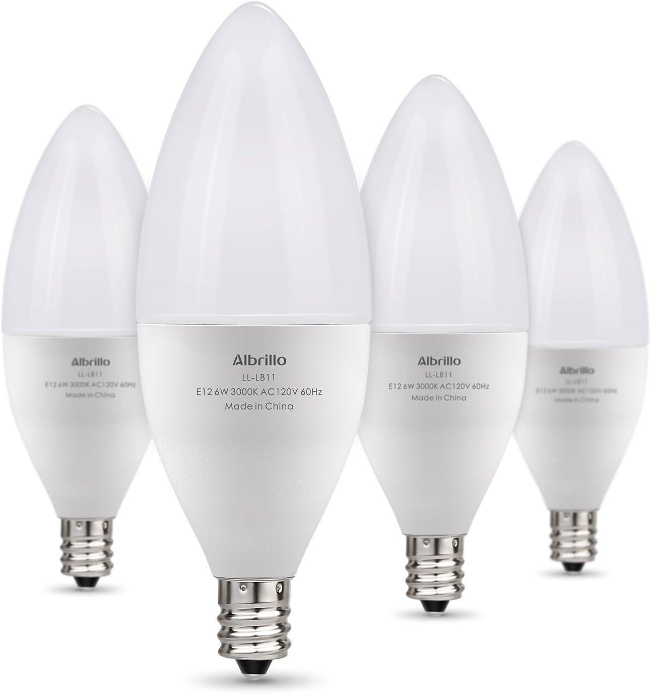Albrillo E12 Bulb, LED Candelabra Light Bulbs 60 Watt Equivalent, Soft White 3000K LED Chandelier Bulbs, Decorate Candle Base E12 Non-Dimmable, 4 Pack
