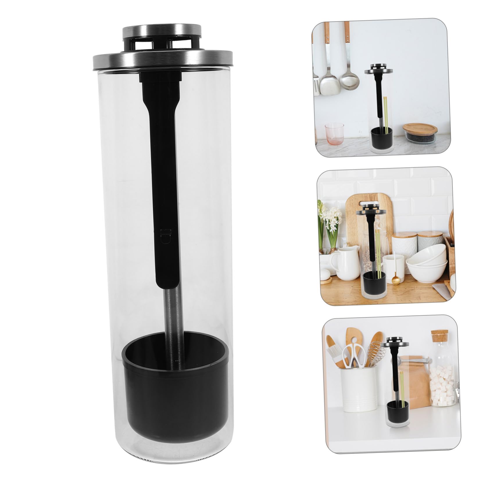 Hochborosilikat Glas Essstäbchenhalter mit Deckel Edelstahl Küchenbesteck Organizer Strohhalm Aufbewahrungsbox Multifunktional für Tisch und Küchenutensilien