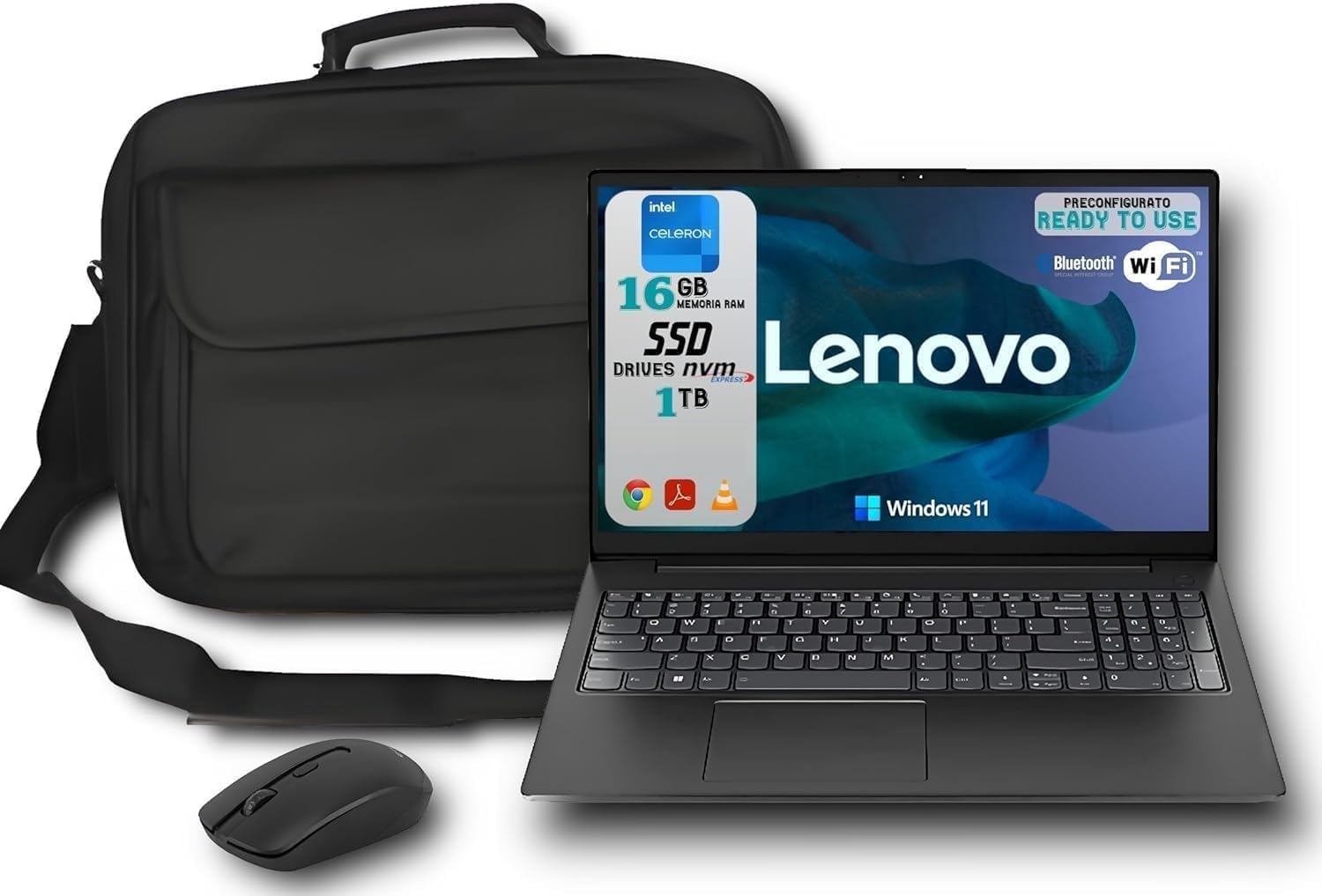 Lenovo Notebook Portatile V15-IJL Processore N4500, Ram 16GB, SSD 1TB, Sistema Operativo Windows 11 Professional, Compatibile con Office 2021 Preattivato, Borsa e Mouse IN OMAGGIO