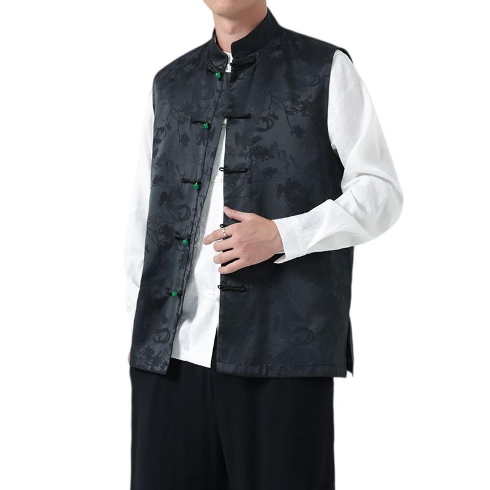 Chaleco de traje estilo chino para hombre con estampado vintage 6