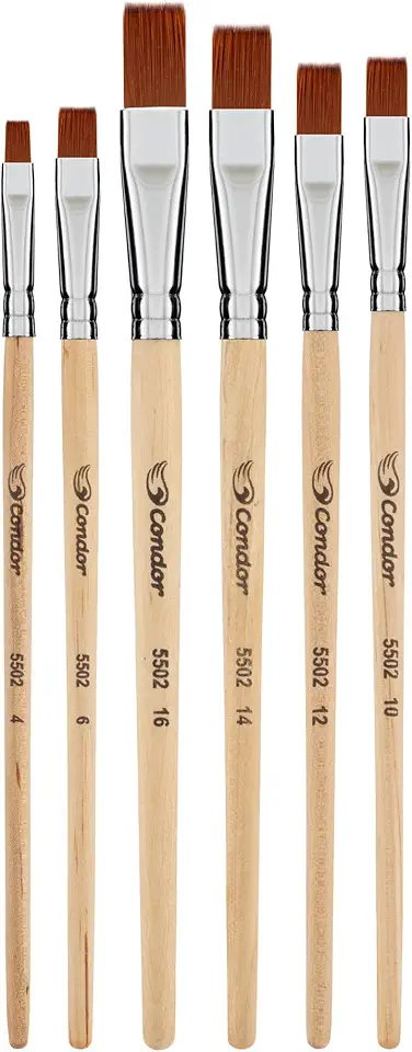 Condor Kit Pincel Artístico - Contém 6 Pincéis Chatos para Pintura e Acabamento - Ideal para Projetos de Arte e Artesanato