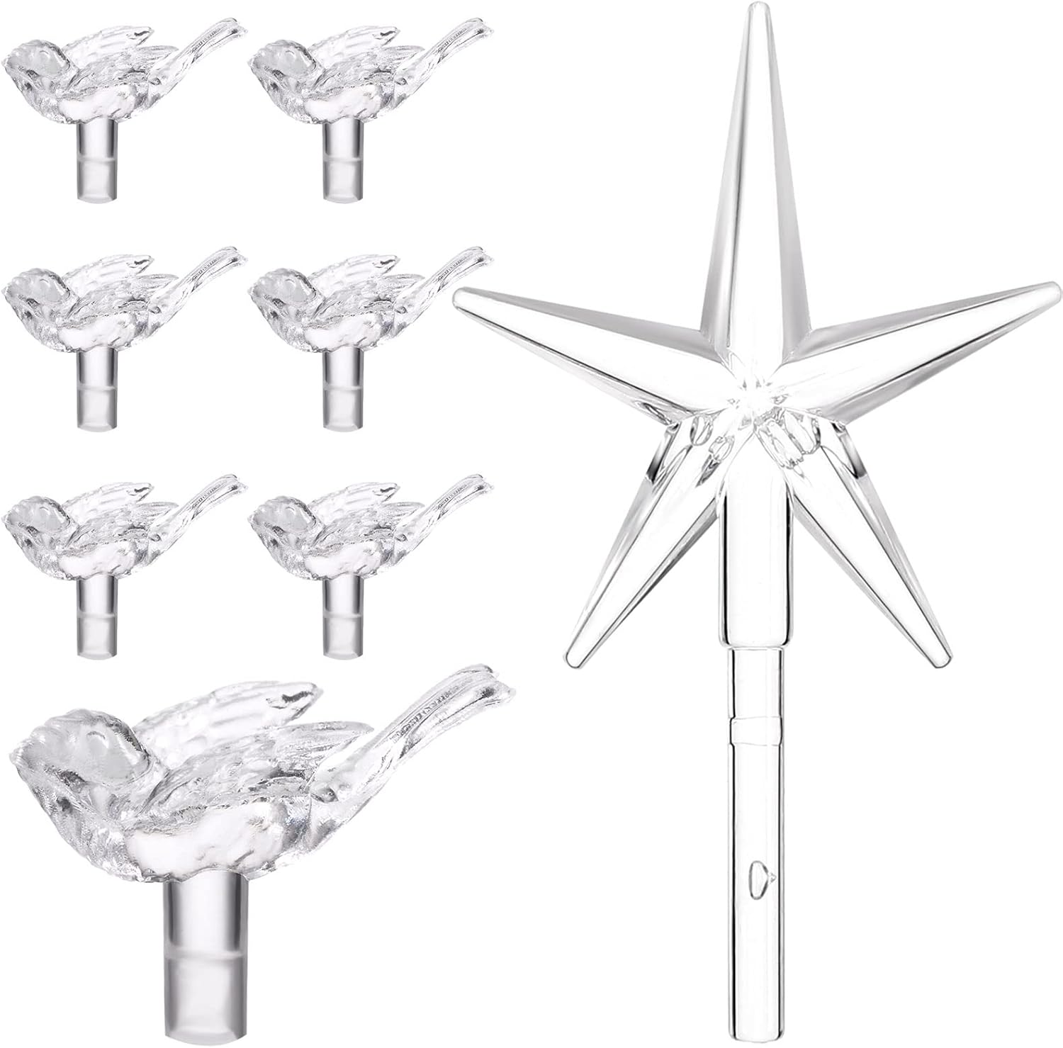 100 Pieces Plastic Christmas Tree Medium Bird Bulbs and 5 Pieces Stars Replacement Tree Bulbs