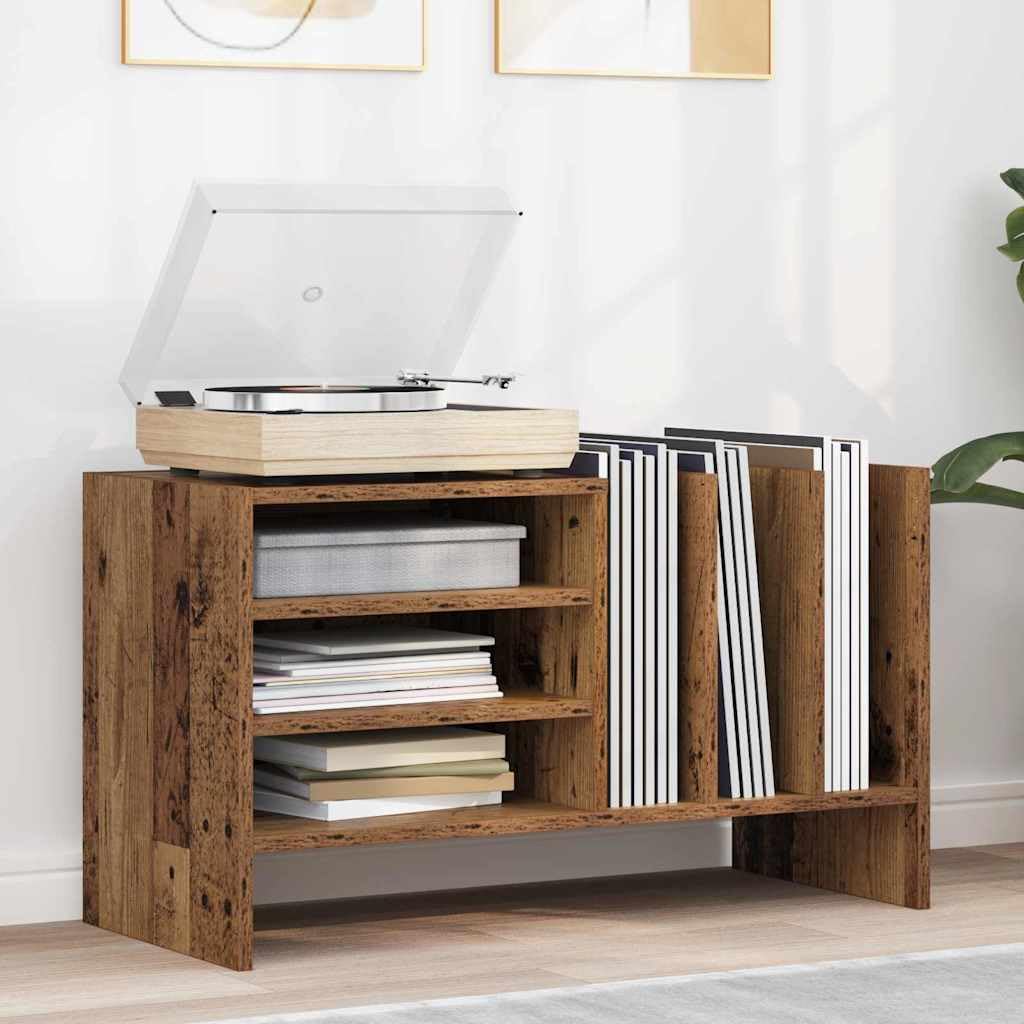 Armadio per dischi in legno anticato, 78,5 x 35 x 45 cm, con 6 ripiani, scaffale versatile per vinile, CD, DVD, HiFi, mobili multimediali, soggiorno, salvaspazio e robusto