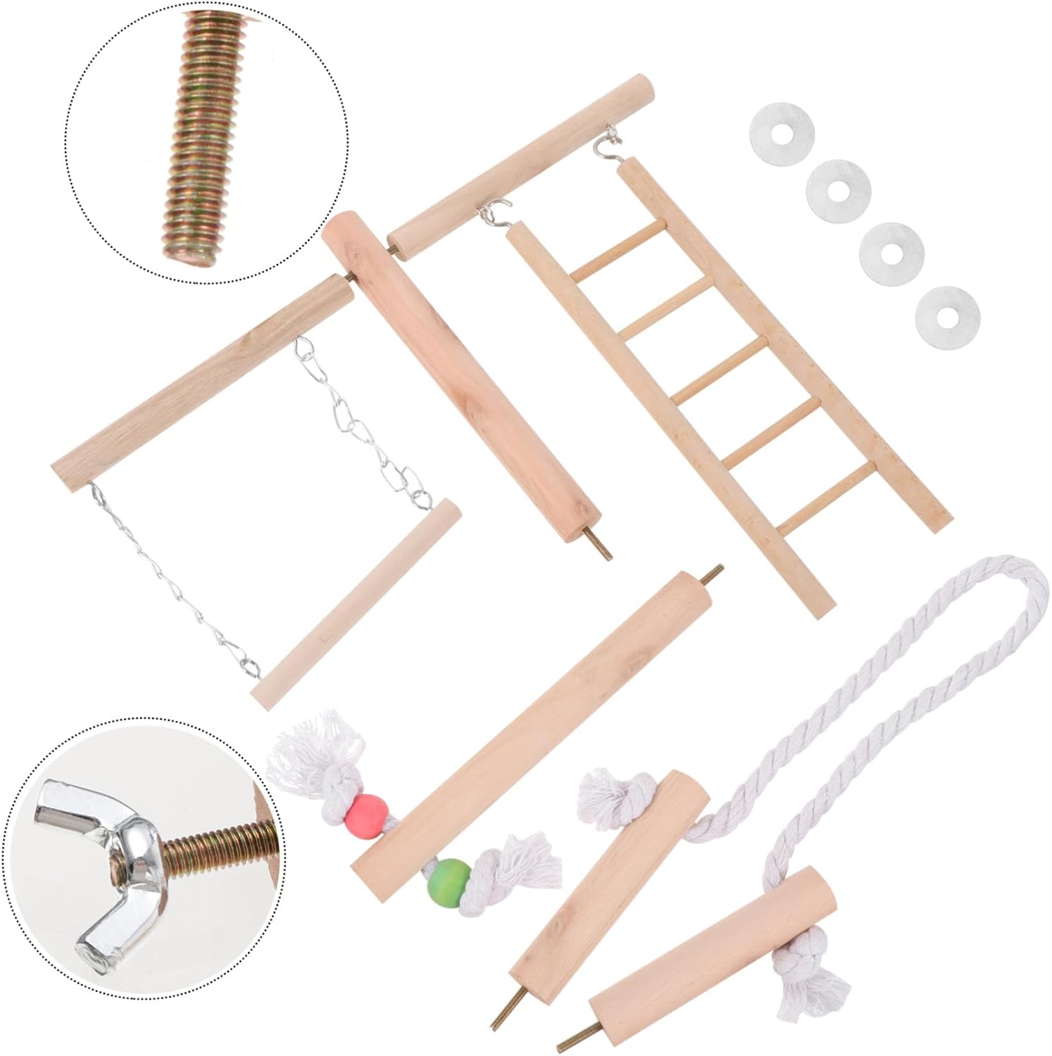 Parrot Wood Perch Ladder Swing Small Bird Cage Accessory Pet Bird Ladder for Parakeets and Parrots