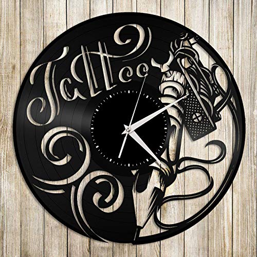 Xdg Tattoo Vinyl Wall Clock Record Unique Gift For Friends Home And Room Decoration Vintage Design Office Bar Room Home Decor(Size:12Inch Color:black) #TOP3