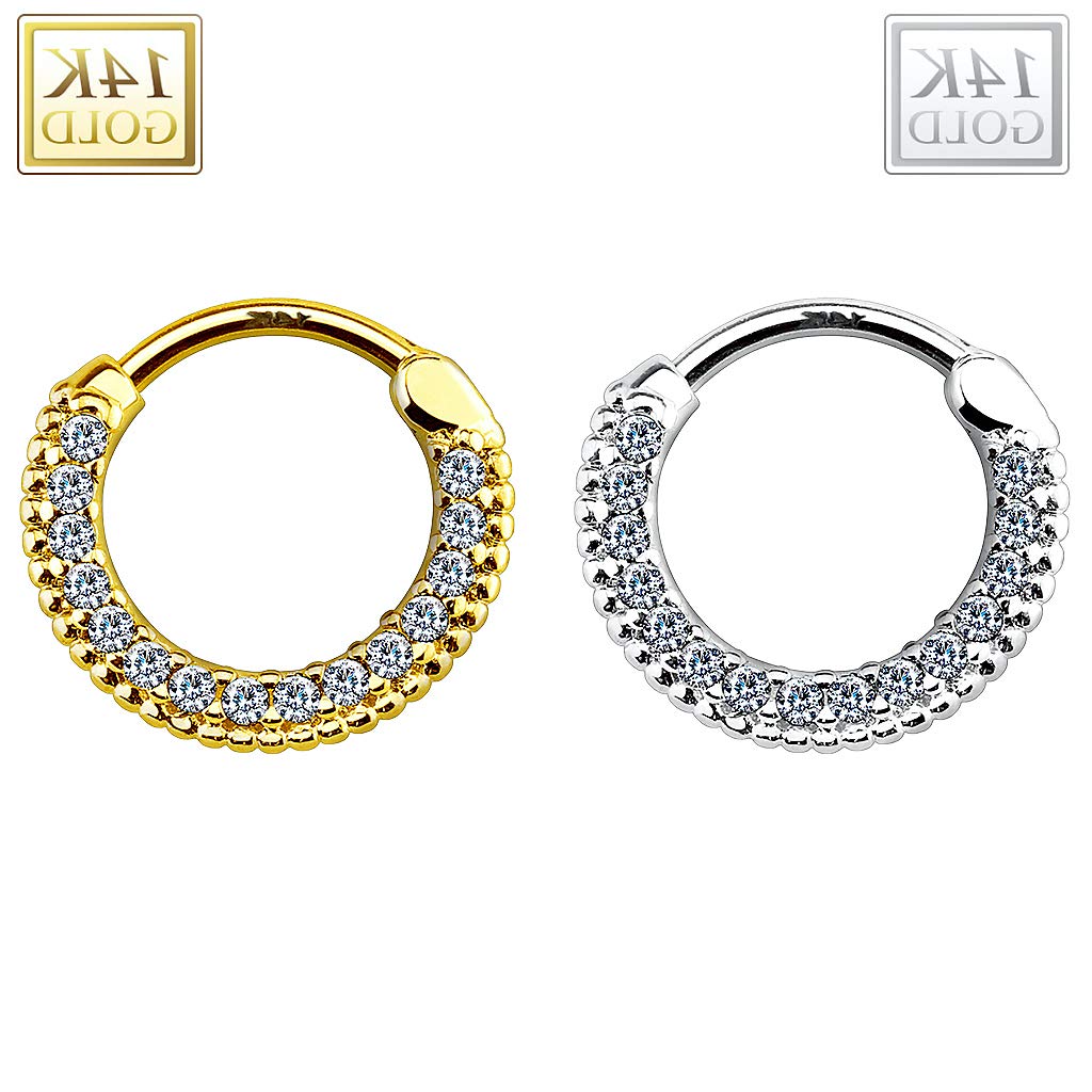 Taffstyle Piercing 585 Gold 14 Karat Clicker Scharnier mit Kristall | für Lippe Ohr Nase Intimbereich Augenbrauen Bauch