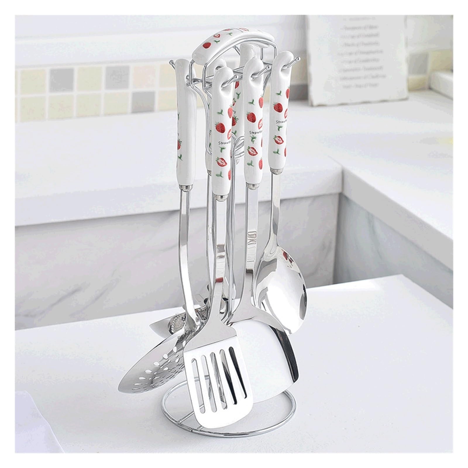 MYUYEE Kitchenware Set Ceramic Stainless Steel Kitchenware 7 Piece Stainless Steel Cooking Spoon Gift Set (Argento 41Cm)