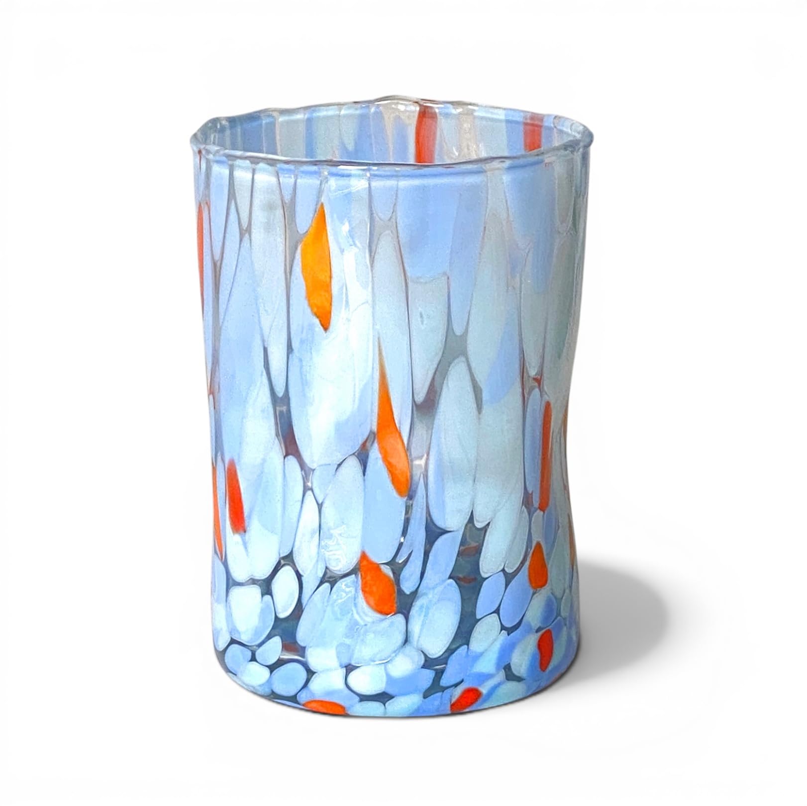 MAZZEGA ART & DESIGN - 6 Verres en Verre Soufflé à la Main, Fabriqués à la Main avec des Granules de Murano Colorés, pour Eau et Boissons Fraîches, 395 ml, 12 cm de haut. Livraison Droits Payés