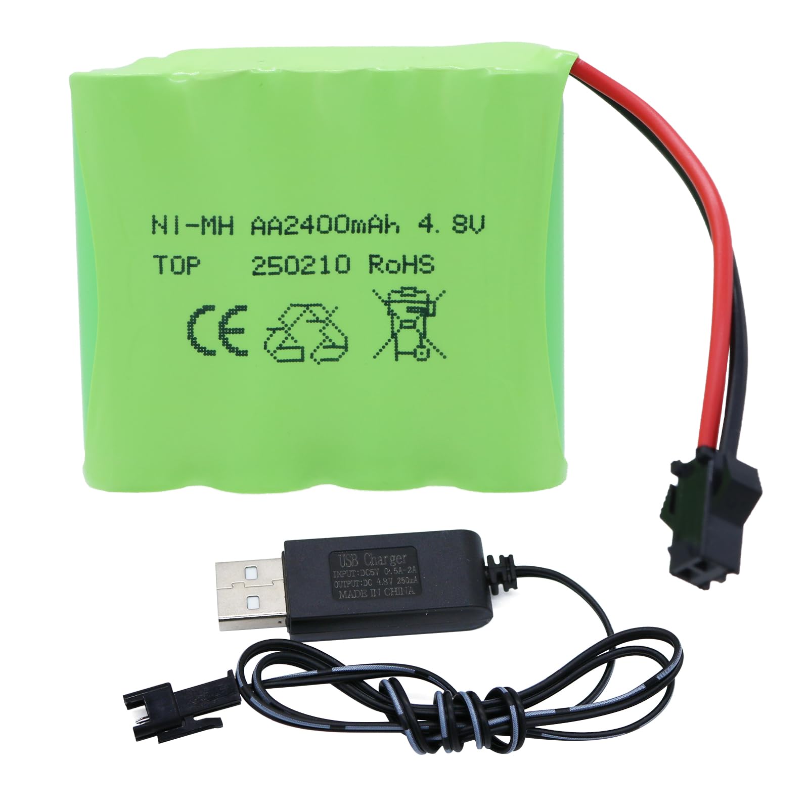 4.8 V 2400 mAh RC Battery - AA NiMH Rechargeable Remote Controlled Car Battery Pack RC Rechargeable Battery with SM-2P Plug and USB Charging Cable for Remote Control Car Crawler 4x4 Truck-image-7