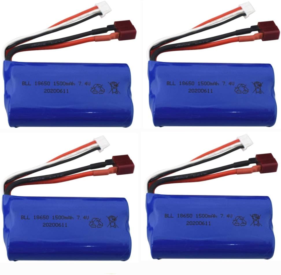sea jump 4PCS 7.4V 1500mah High Rate Lithium Battery for WLtoys 12403 12401 12402 12404 12428 12423 12402-A 12428-B 12428-C 9155 9156 HM123 Remote Control Car Spare Battery Parts