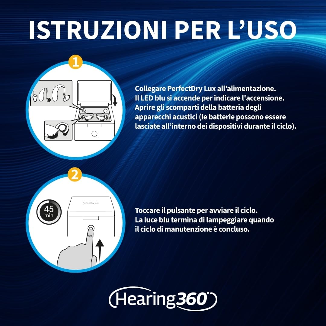 PERFECTDRY LUX - Scatola UV Deumidificatore Elettrico Sterilizzatore UV Automatico per disinfettare e pulire apparecchi acustici, AirPods, Box portatile a secco pulizia ultravioletta