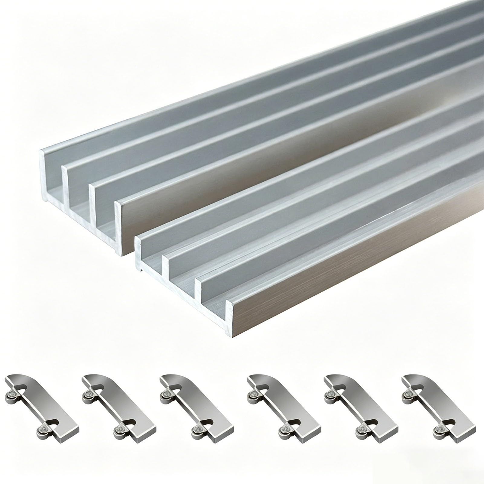 ITOSUI Heavy Duty Aluminum Triple Sliding Door Track, Hardware Kit for 3 Glass/Closet Doors, Display Cabinets & Screen Doors, Fits 3-5mm Glass/Wood(250cm/98.4in)