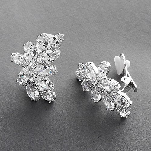Mariell Clip-On Cubic Zirconia Crystal Bridal Earrings, Marquis Shape CZ Curved Clusters, Non-Pierced Earrings for Wedding, Bridesmaids, Homecoming, Mother of the Bride3
