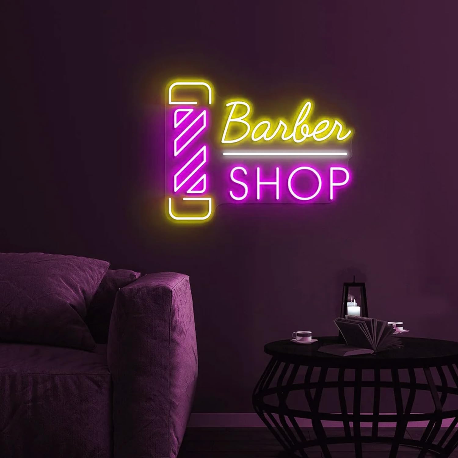 Xusdamyj Barber Shop Neon Sign, Barber Shop Led Sign Wall Decor, Custom Neon Sign, Hairdresser Gift, 32x32x1 cm / 12.59x12.59x0.39in — image 1