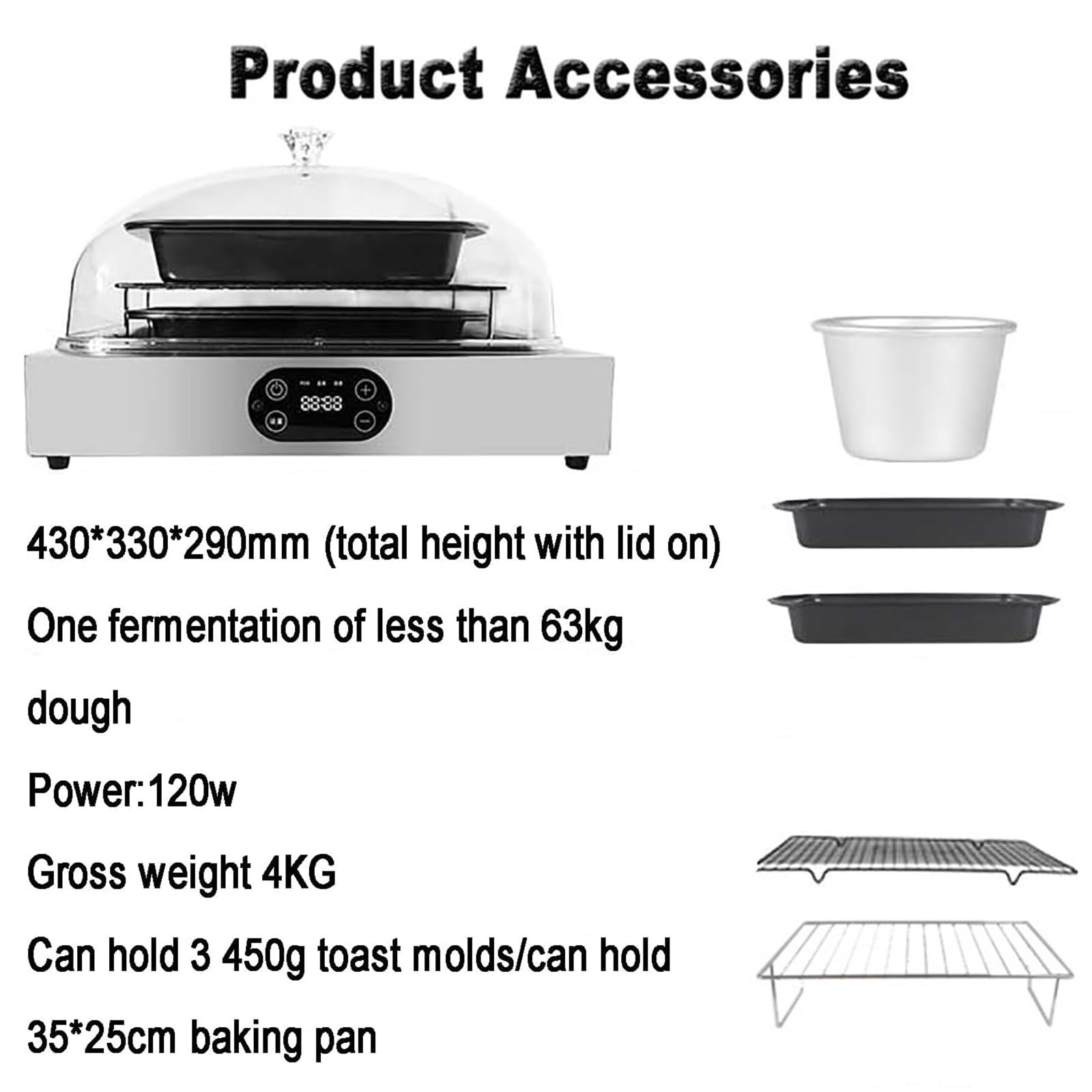 UMJIGF Electric Dough Proofer Machine, Stainless Steel Liner Bread Proofer Box - Comes with 2 Dough Tray, 2 Grid Rack, 1 Water Cup - Commercial Baking Proofing Box for Fermentation,