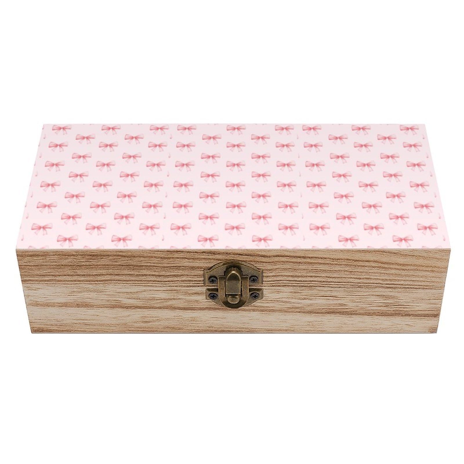 HLBSDM Ribbon Bow Pink Wooden Storage Vintage Keepsake Decorative Boxs
