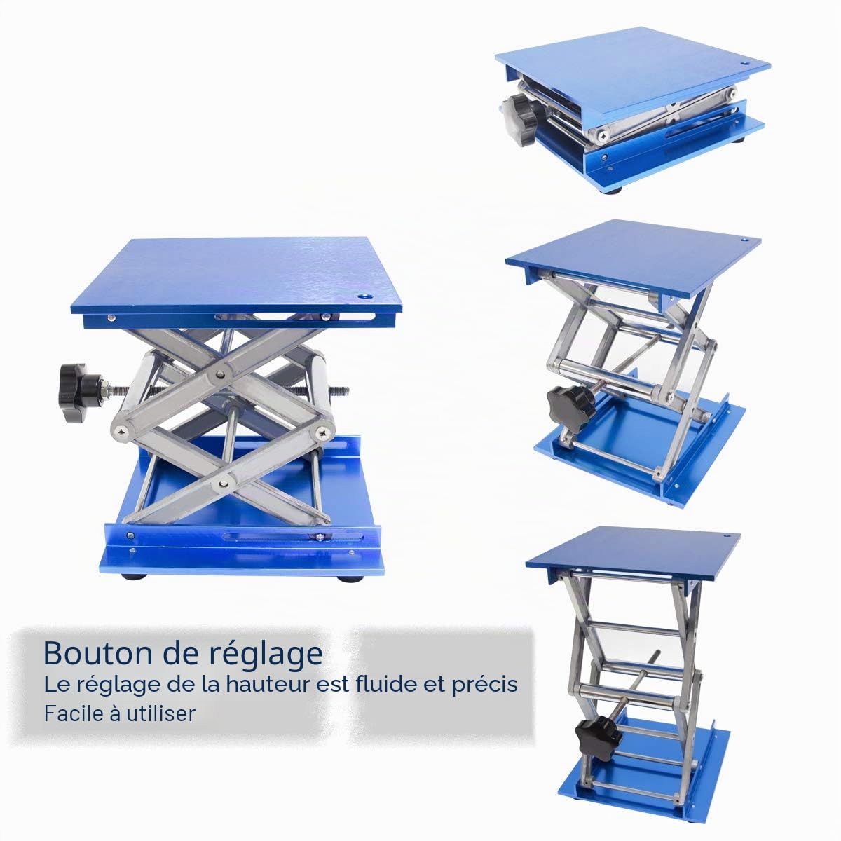 Wisamic 8 x 8 pouces Table de laboratoire Alumina - 200 x 200 x 310 mm en inox, laboratoire d'élévateur à ciseaux Jiffy Jack, hauteur 82-310mm, capacité de chargement 10kg