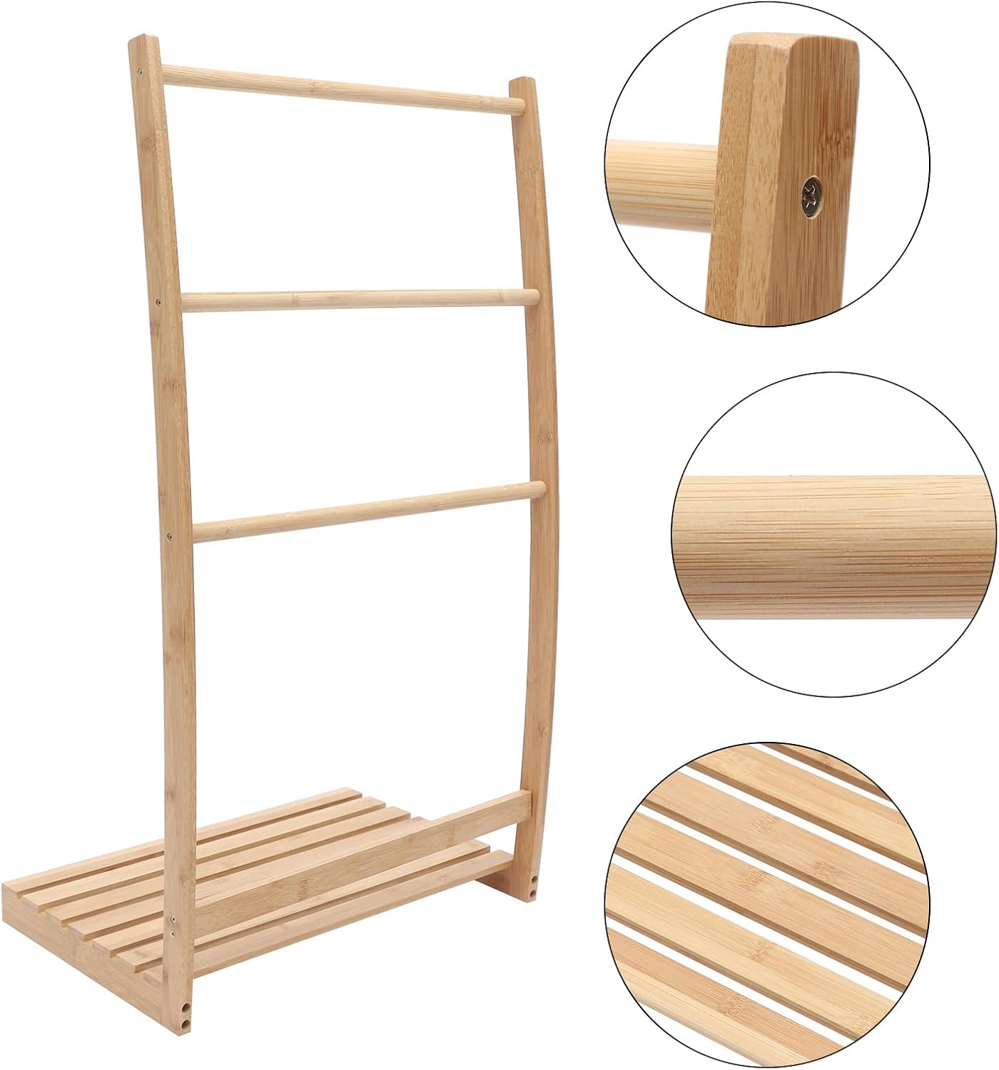 Free Standing Towel Rack, Bamboo Freestanding Towel Rack for Bathroom with Bottom Storage Shelf, Blanket Drying Display Rack for Bathroom, Living Room