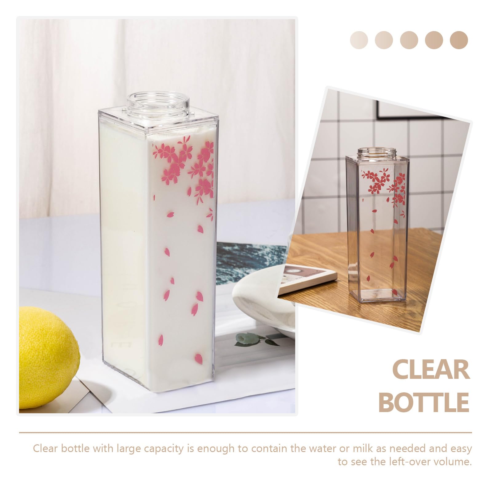 Cabilock Bouteille transparente en forme de maison 1000 ml avec couvercle anti-fuite pour lait, jus et boissons froides, idéale pour le bureau, le fitness et l'extérieur