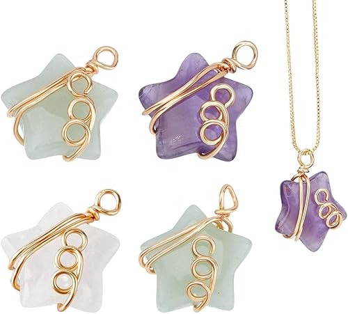 SUPERFINDINGS 4 colgantes de piedras preciosas de estrella en forma de estrella de cuarzo con alambre envuelto en alambre de piedra de cristal SUPERFINDINGS 4 colgantes de piedras preciosas de estrella en forma de estrella de cuarzo con alambre envuelto en alambre de piedra de cristal