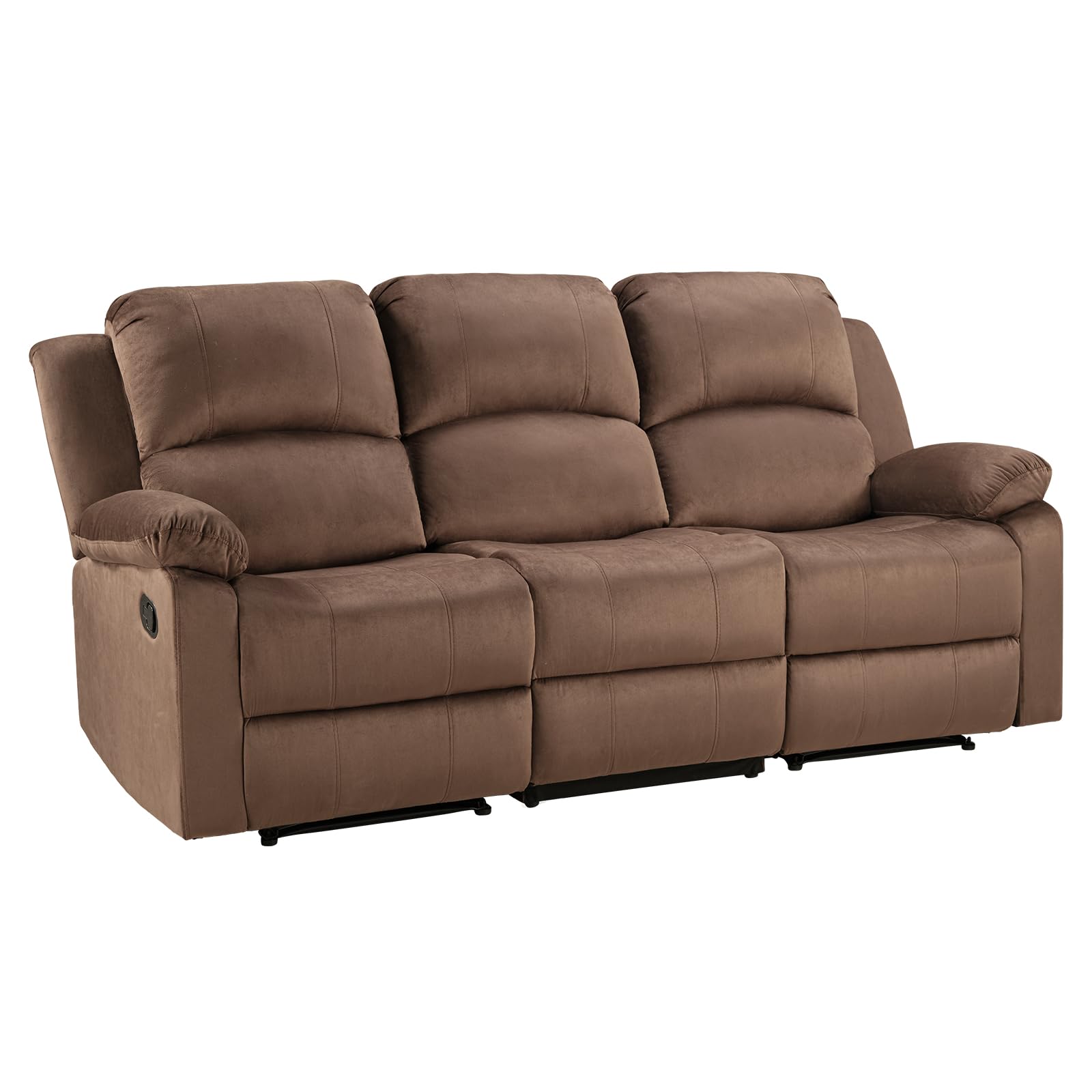 EBELLO 3 Seat Recliner Sofa for Living Room, Soft Microfiber Reclining Couch with Overstuffed Arms and Backrest for Home and Office, Brown view 9