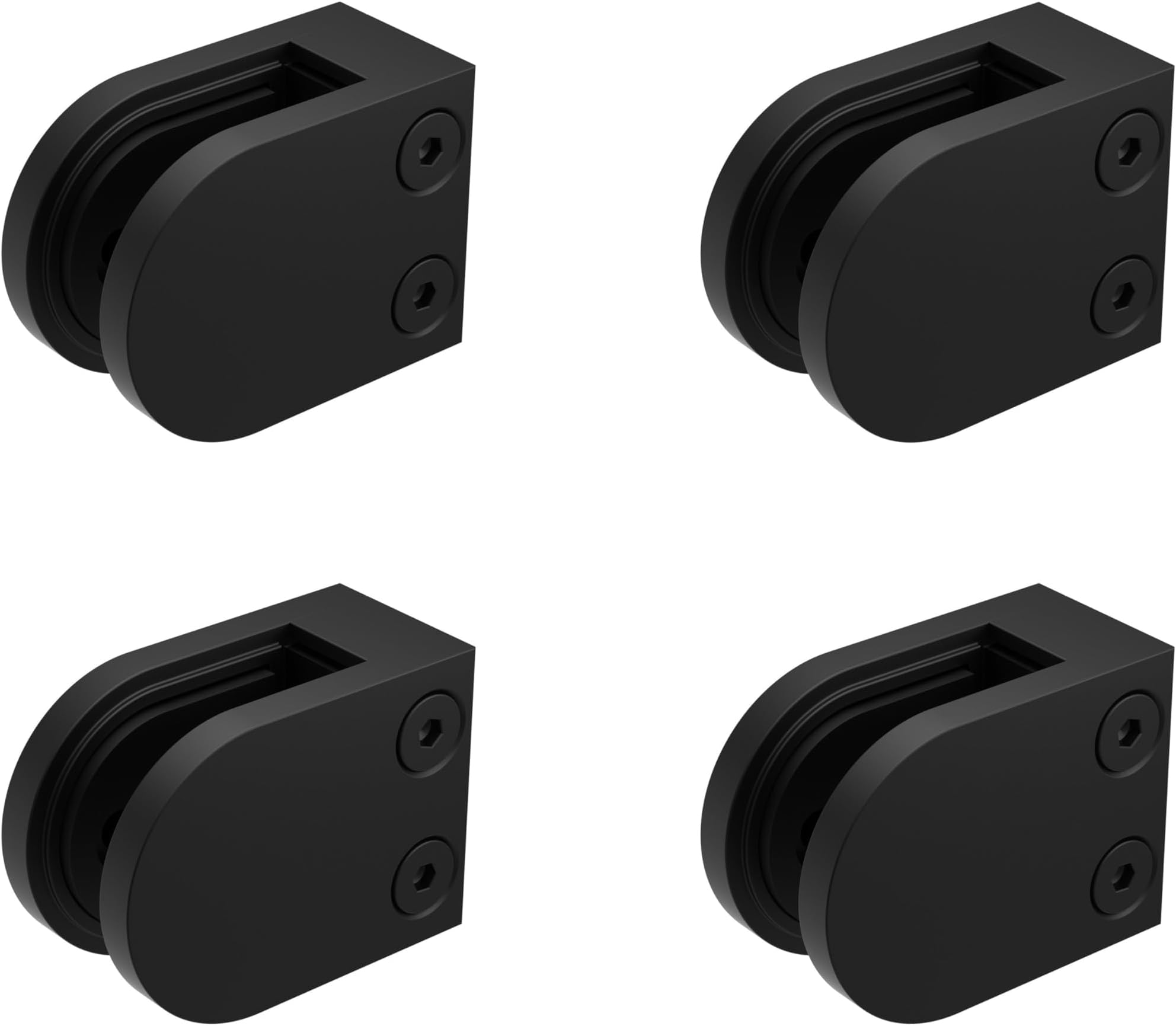 Large Round Glass Clamp for Flat Surface Stainless Steel for 3/8” & 1/2” Glass Thickness - Pack of 4 by Inline Design (Black Matte Powder Coat)