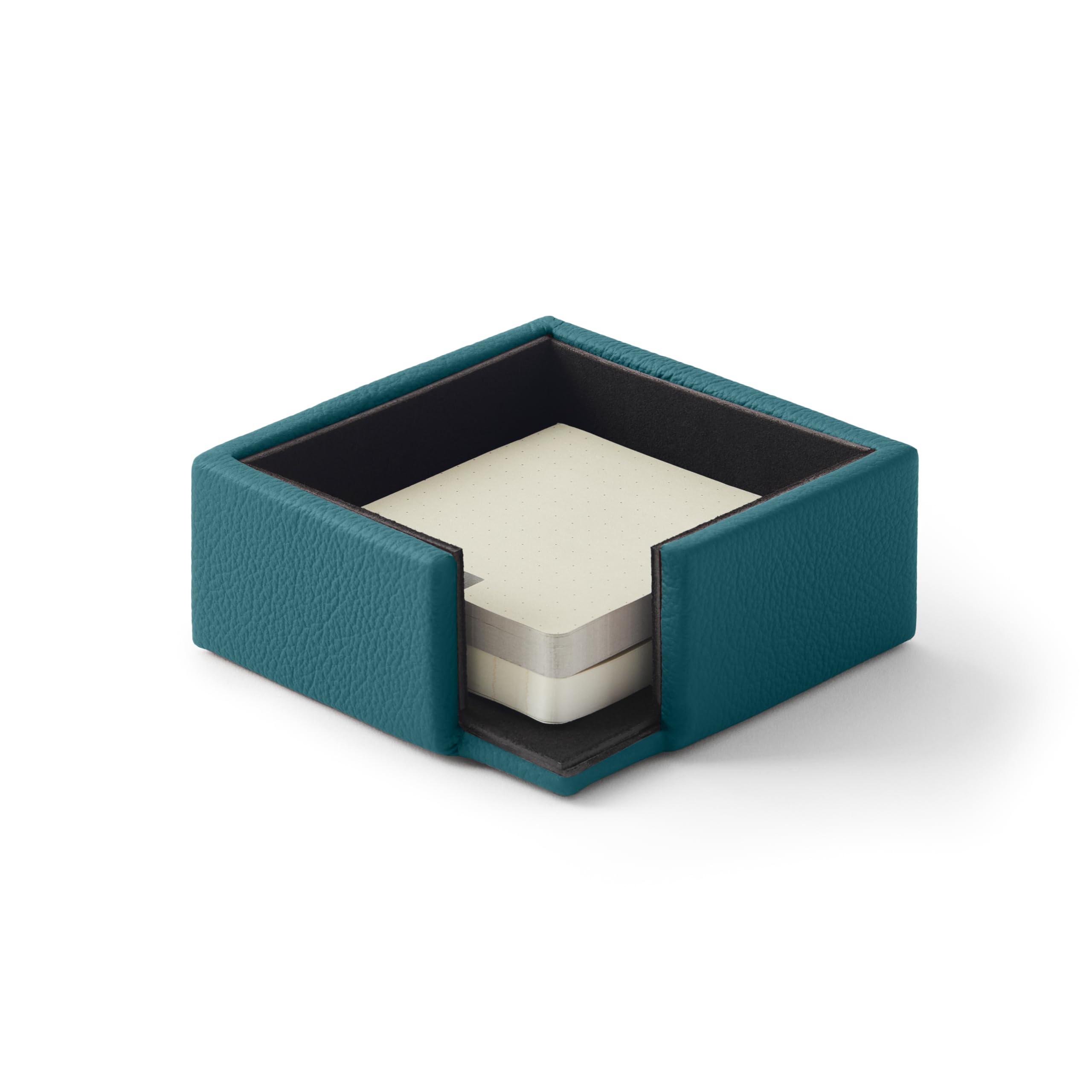 Eglooh - Atena - Portamemo Quadrato in Vera Pelle Blu Petrolio - Porta Foglietti da Scrivania, Blocchi Note, Appunti - cm 11,2 x 11,2 x H.4,5 - Interamente Made in Italy
