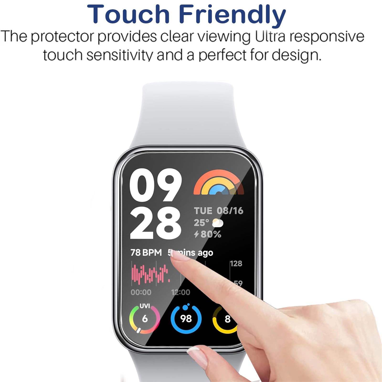 KUSINHOKA [3 Pezzi Pellicola Protettiva per Xiaomi Smart Band 8 Active/Redmi Band 2, HD Trasparente Protezione Schermo, Anti-Graffio, Senza Bolle
