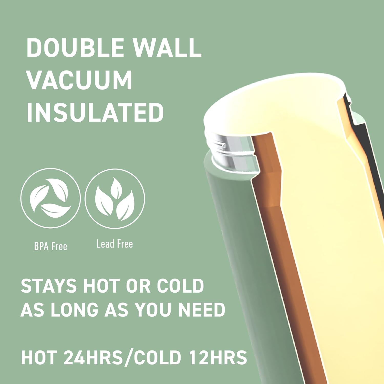 Asobu 20oz Ceramic Lined Insulated Water Bottle for Hot and Cold Drinks with 2-in-1 lid - Durable Travel Bottle with Leak-Proof Lid, Double-Wall Stainless Steel, Keeps Flavors True