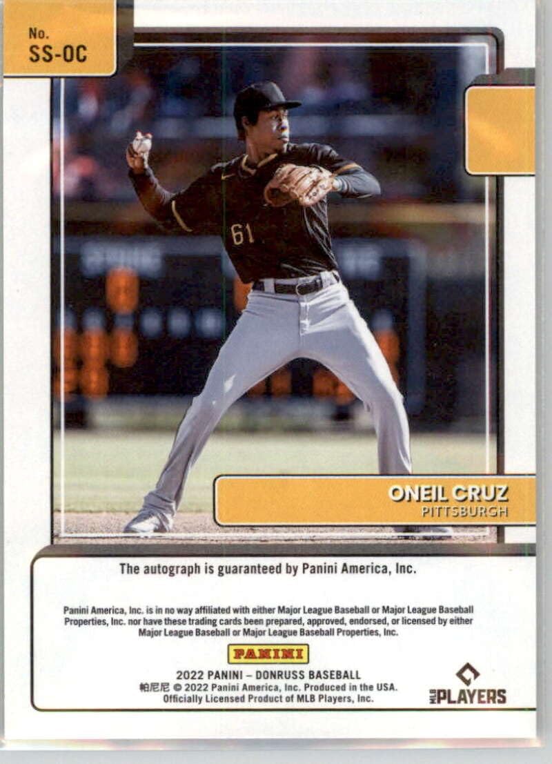 2022 Donruss Signature Series #18 Oneil Cruz Auto Autograph Pittsburgh Pirates Official MLB PA Baseball Card in Raw (NM or better) Condition
