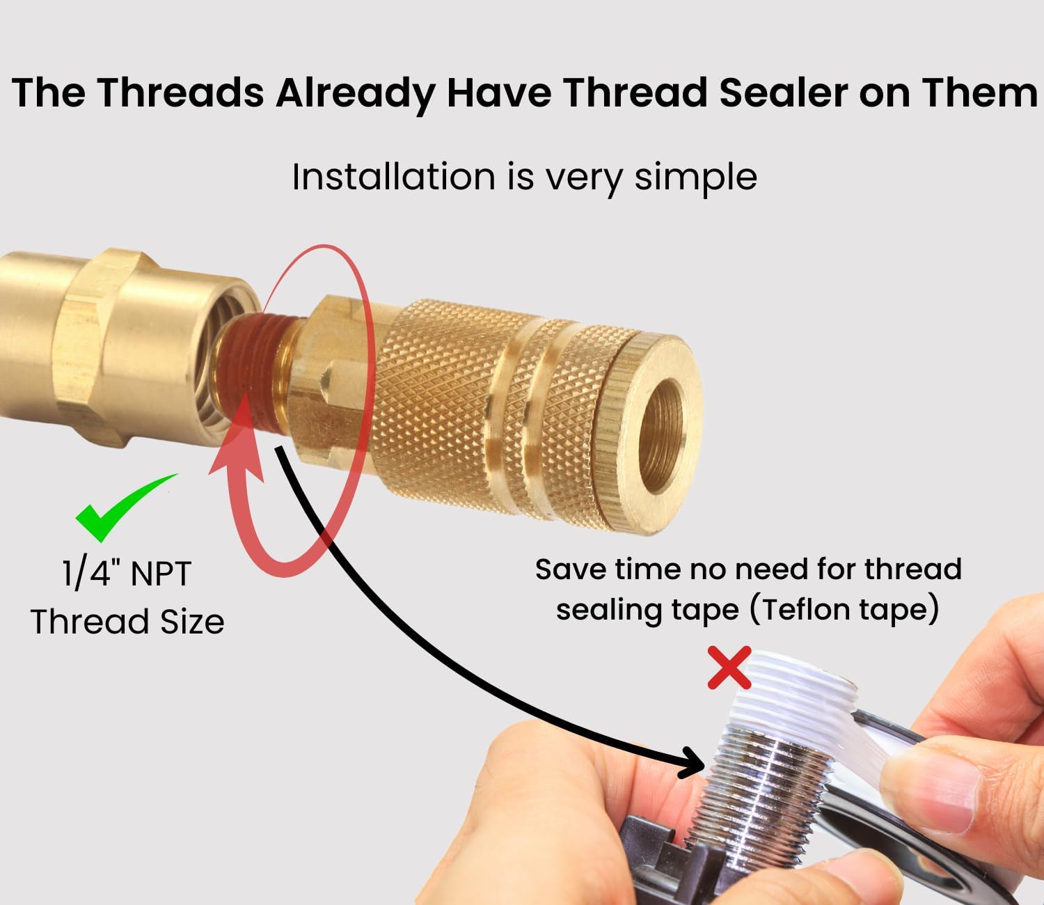 Coupler and Plug Kit (14 Piece), Industrial Type D, 1/4 Inch NPT, Solid Brass Quick Connect Air Hose Fittings Set, with Sealant
