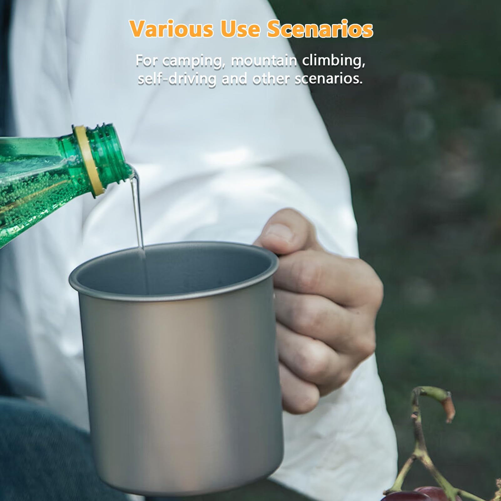 Juego de 2 Tazas de Titanio- Taza Ligera de Titanio para Acampar Al Aire Libre con Asa Plegable, Capacidad de 450ML y 750ML para Aventuras Al Aire Libre Senderismo y Viajes