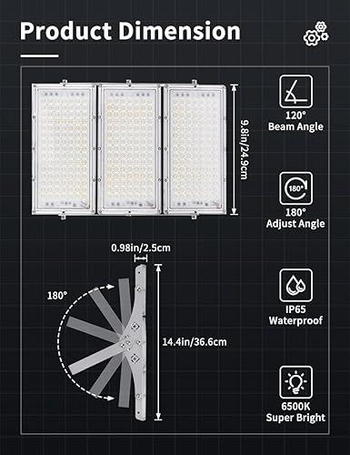 Miniatura 9 de papasbox 10 luces de inundación LED de 300 W para exteriores, 24000 LM, luces de seguridad para exteriores, 3000 K, luces LED blancas cálidas, IP65