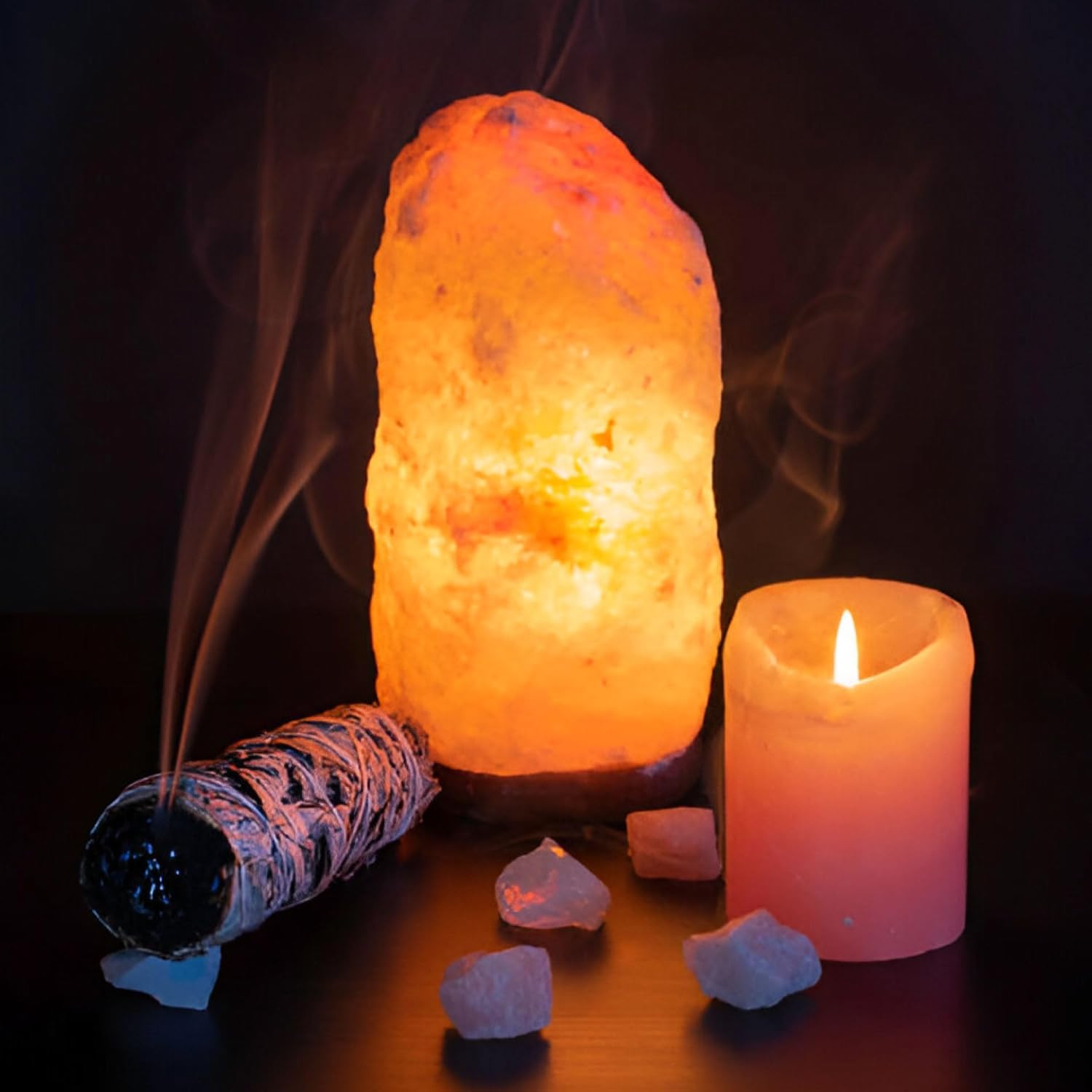 RUMUSH Himalayan Salt Lamp with on/Off Switch - Natural Crystal Rock Night Light for Home Decor - Hand Carved Salt Lamp with Wooden Base
