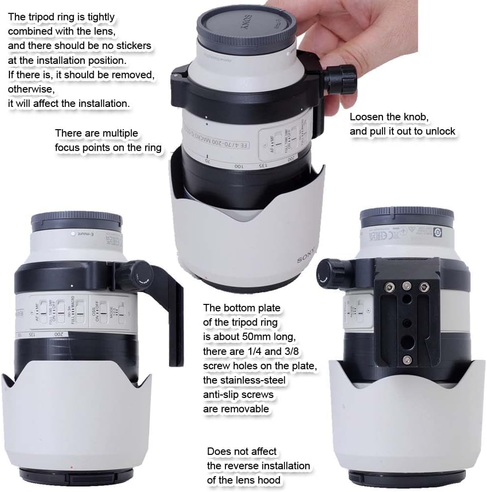 Tripod Mount Ring Lens Collar Compatible with Sony FE 70-200mm F/4 Macro G OSS II, Lens Support Holder Bracket Bottom Arca-Swiss Fit Quick Release Plate for Arca Clamp Head & Stabilizer
