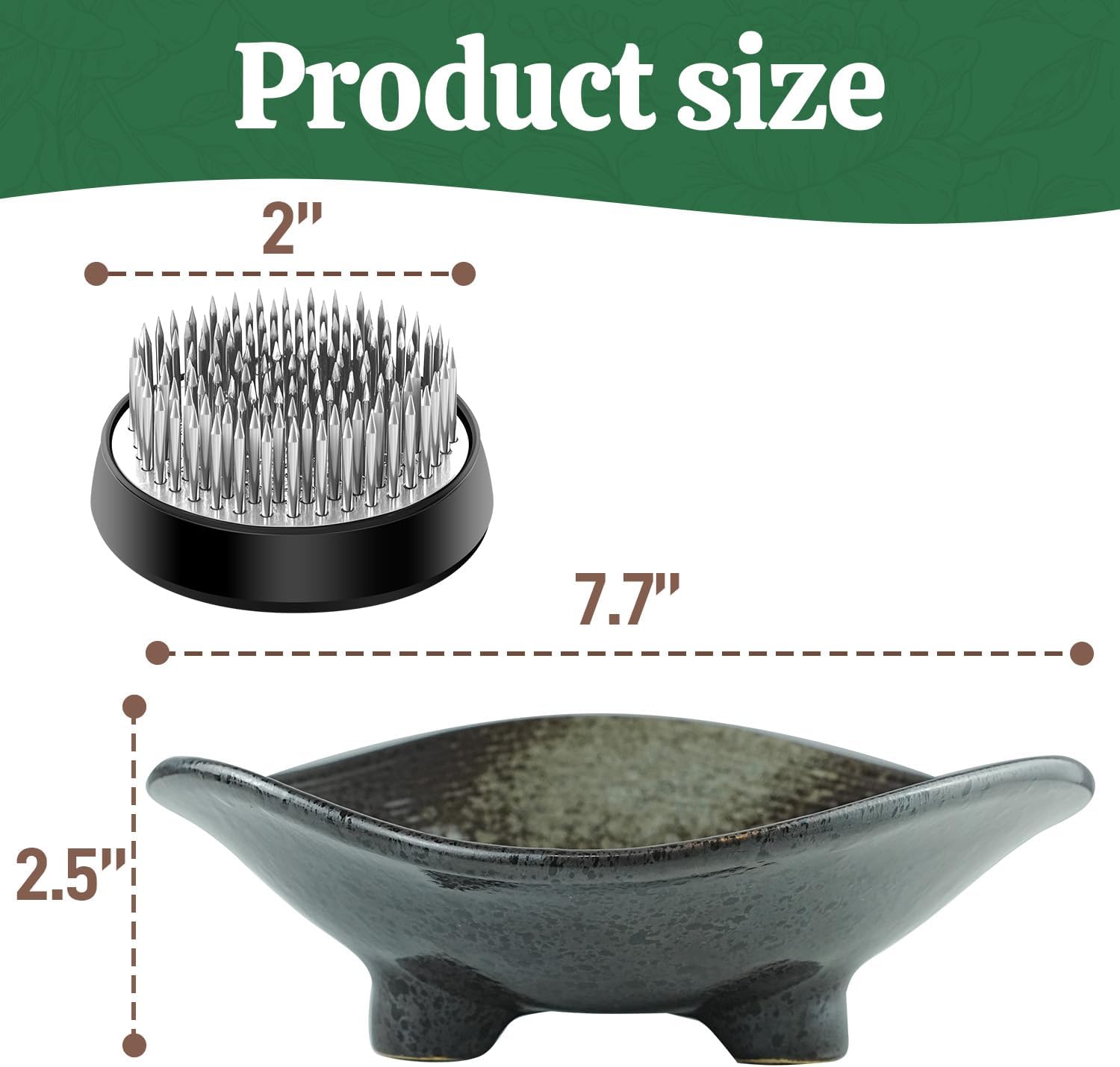 Japanese Inspired Ikebana Vase Kit, Black Flower Arrangement Pot with 2 inch Flower Frog Floral Container Stems Holder Kenzan Bowl Needle Straightening Tool Floristry (Black)
