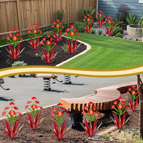 Image of Homight Metal Agave Plant Outdoor Decoration Outdoor Garden Decoration Daffodils Flowers Mexican Yard Art Daffodils Flowers Decorative Garden Gift (2 Big red Daffodil)