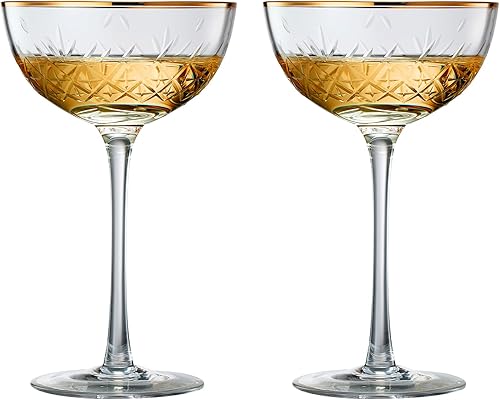 Vista 34 de Vintage Art Deco Coupe for Champagne, Martini, Cocktails Set of 2 7 oz Classic Cocktail Glassware - Manhattan, Cosmopolitan, Sidecar, Crystal