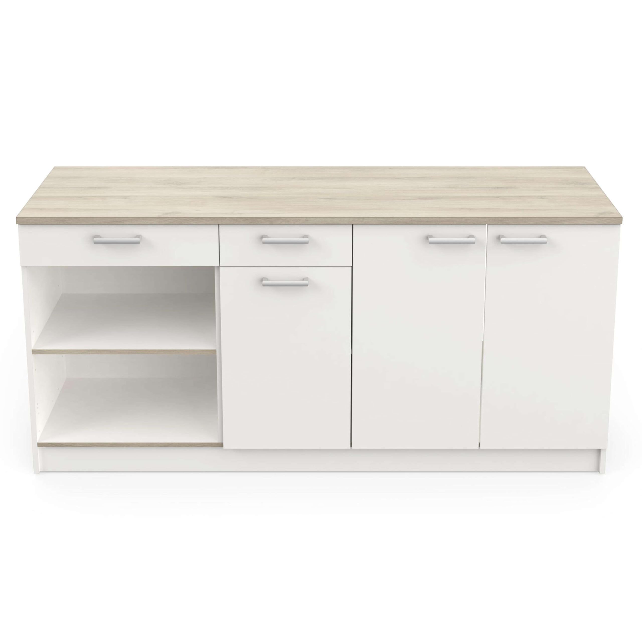 Miroytengo Módulo Inferior Cocina Cooking, Armario Cocina 3 Puertas 2 Cajones Blanco 85x180x60 cm